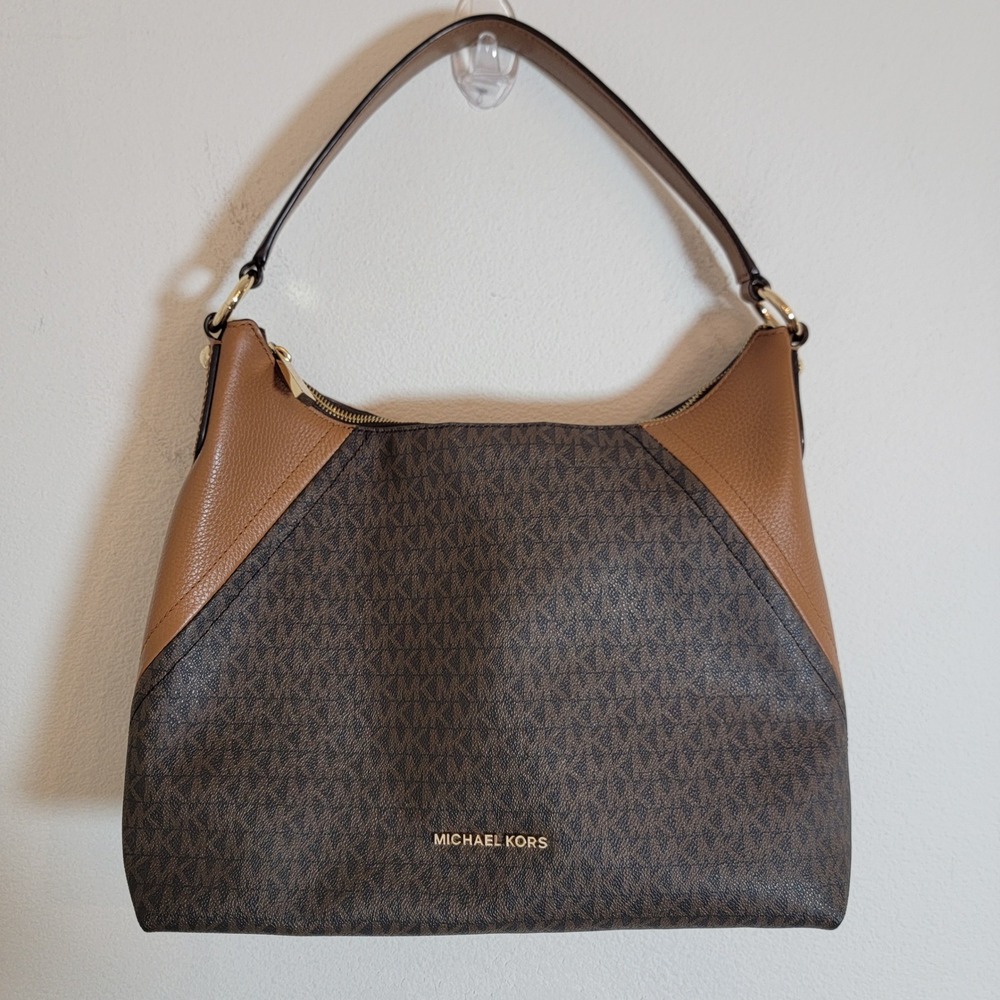 Michael Kors‎ Aria Large Brown Monogram Logo Large Hobo Shoulder Bag Leather